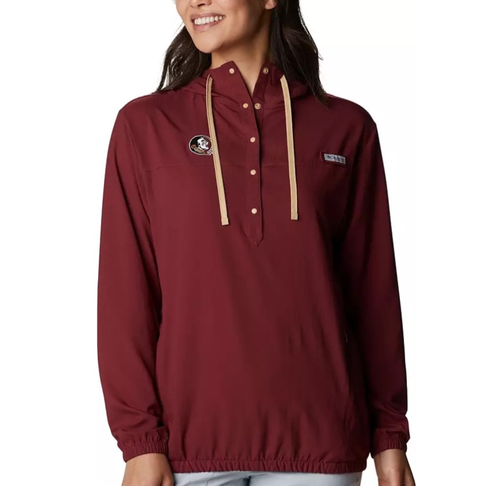 ✅Columbia Florida State Seminoles Garnet PFG Tamiami Quarter-Snap Long sleeve